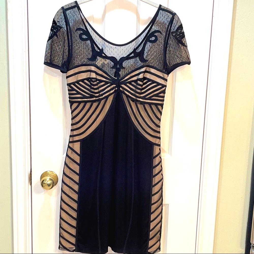 Temperley London Dress, Black & Beige/Gold, Sz 6